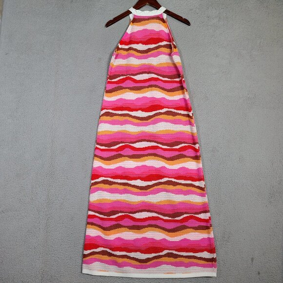 Loft Maxi Sweater Dress Women M Pink Multi Striped Knit Halter Neck Boho NWT - Picture 2 of 9